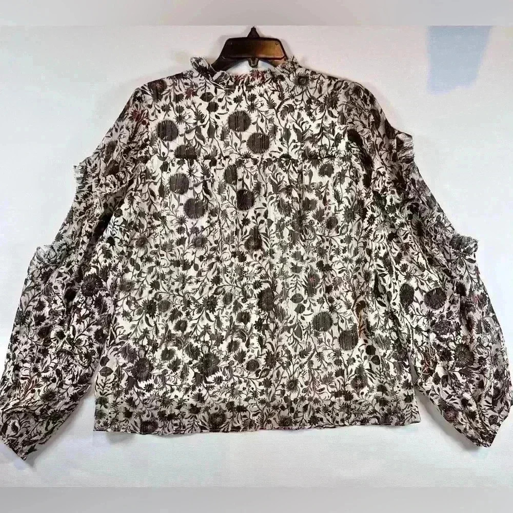 Marie Oliver Haley silk blend blouse size 1 (large)Ember Harvest ruffle flowy - Picture 8 of 9